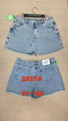 купить 2037 # голубые женские джинсовые шорты-юбка (LANLANIEE, стрейч, 6 ед. размеры батал: 31. 32. 33. 34. 36. 38) выдача на следующий оптом