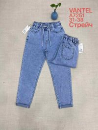 купить 7251# голубые женские джинсы vanver (стрейч коттон, 6 ед, размеры батал: 31-38) выдача на следующий день оптом