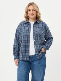 0145-43 темно-голубая женская рубашка в клетку (фланель, с карманом, 5ед, уневерсальный размер норма-полубатал: 48-54) фото