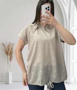 купить 25044 *  бежевая женская футболка (прошва+коттон, 6 ед. размеры полубатал: M. L. XL, повторяются, большемерят на 1 размер) выдач оптом
