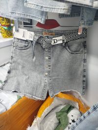 купить 7073# серые женские джинсовые шорты-юбка(Derun, стрейч, 6 ед, размеры батал: 30-36) выдача на следующий день оптом