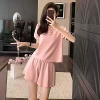 купить 1246# бежевый женский спортивный костюм (футболка+шорты, 4 ед, размеры норма: M-L оверсайз) выдача на следующий день оптом
