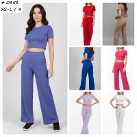купить 0353 # выбор цвета женский костюм штаны + топ (95% рубчик, 5% хлопок, 4 ед, размеры норма: XS, S, M, L) выдача на следующий день оптом