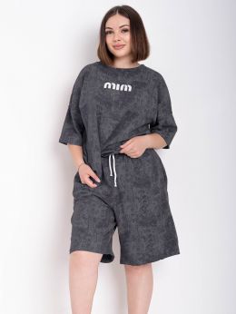 купить 0279-6 серый женский костюм двойка (футболка + шорты) (5'TH AVENUE, турецкий хлопок, 3 ед. размеры батал:54, 56, 58) оптом