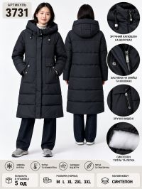 3731-1 # чорна жіноча куртка на синтеопні (капюшон, 5 од, розміри норма: M. L. XL. 2XL. 3XL) видача наступного дня