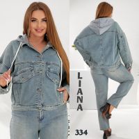 0334# серая женская джинсовая куртка (Liana, стрейч коттон, 6 ед, размеры батал: 2XL-7XL) выдача на следующий день фото