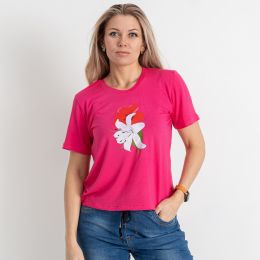 купить оптом джинсы 7228-25 ярко-розовая женская футболка (SARA, трикотаж, 4 ед. размеры полубатал: 48. 50. 52. 54) недорого