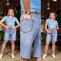 купить 0253 # голубые женские джинсовые шорты (Lady N, стрейч коттон, 6 ед, размеры батал: 30-36) выдача на следующий день оптом