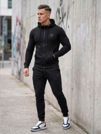 1020-1 черный мужской спортивный костюм  (YOLA, двунитка, кофта на змейке, манжет, 5 ед. размеры норма:M. L. XL. 2XL. 3XL) фото