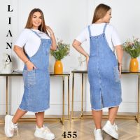 купить 0455# голубой женский джинсовый сарафан (Liana, стрейч коттон, 6 ед, размеры батал: 2XL/7XL) выдача на следующий день оптом