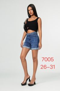 7005-2# синие женские джинсовые шорты с камнями (New Jeans, 6 ед, размеры норма: 26-31) выдача на следующий день фото