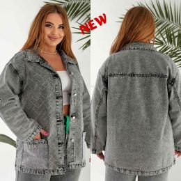 купить 0348 # серая женская джинсовая куртка (стрейч-коттон, 6 ед. размеры полубатал: XL. 2XL. 3XL. 4XL. 5XL. 6XL) выдача на следующий  оптом