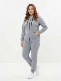 8675-60 светло-серый женский спортивный костюм (трехнитка на флисе, манжет, кофта на змейке, с капюшоном, 3ед, размеры полубатал фото