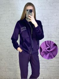 8276-24 фиолетовый женский спортивный костюм на меху (велюр, с капюшоном, 4 ед, размеры на бирках 48, 50, 52, 54, соответствуют  фото