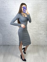 купить 0427-6 серое женское турецкое платье (MINIMAL, структурный дайвинг на байке, 2 ед. размеры норма-полубатал: S. M) оптом