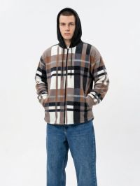 4875-3 бежевая мужская рубашка на флисе с капюшоном (флис, 5 ед, размеры полубатал: 48, 50, 52, 54, 56) фото