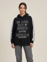 3301-1 черный женский батник (двухнитка, с капюшоном , 1 ед, универсальный размер норма : M/XL)