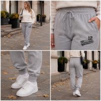 8288-6 # серые женские спортивные штаны на флисе (Турция, флис, 6 ед, размеры норма: M, L, XL, 2XL +2, оттенок манжета может отл фото