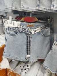 купить 7067# голубые женские джинсовые шорты-юбка(Derun, стрейч, 6 ед, размеры батал: 30-36) выдача на следующий день оптом