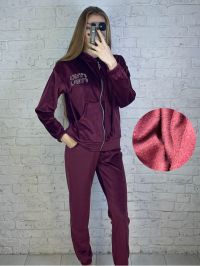 8276-5 бордовый женский спортивный костюм на меху (велюр, с капюшоном, 4 ед, размеры на бирках 48, 50, 52, 54, соответствуют нор фото
