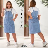 купить 0456# голубой женский джинсовый сарафан (Liana, стрейч коттон, 6 ед, размеры батал: 2XL-7XL) выдача на следующий день оптом