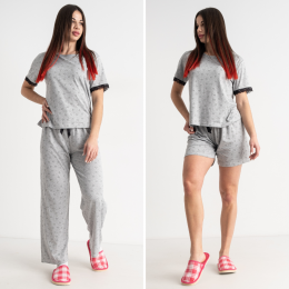 2118-6* серая женская пижама тройка (футболка + штаны + шорты) (3 ед. размеры норма: M. L. XL) выдача на следующий день фото