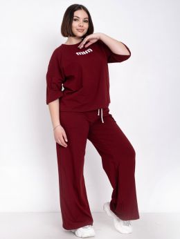 купить оптом джинсы 0275-52 бордовый женский спортивный костюм (5'TH AVENUE, турецкий хлопок, 3 ед. размеры батал: 50. 52. 54) недорого