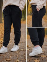 7287-11 # черные женские спортивные штаны на флисе (Турция, флис, 6 ед, размеры норма: ) фото