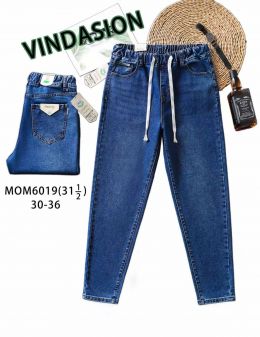 купить 6019 # синие женские джинсы мом (VINDASION, 6 ед. размеры батал: 30-36) выдача на следующий день                          оптом