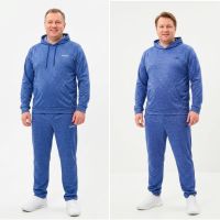 4975-45 мультибренд синий мужской  спортивный костюм (двухнитка, с капюшоном, 5ед, размеры полубатал: 50, 52, 54, 56, 58) фото