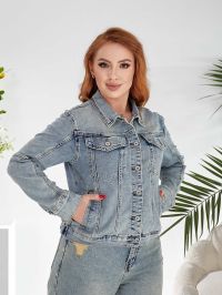 0414# голубая женская джинсовая куртка (Liana, стрейч коттон, 6-ед, размеры батал: L-5XL) выдана на следующий день фото