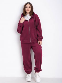 купить 0738-55 бордовый женский спортивный костюм (5'TH AVENUE,турецкий полар-флис  3 ед. размеры батал: 50, 52, 54) оптом
