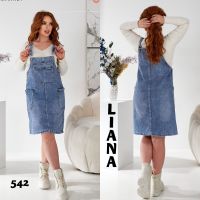 купить 0542# голубой женский джинсовый сарафан (Liana, стрейч коттон, 6 ед, размеры полубатал: L-5XL) выдача на следующий день оптом