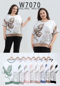 7070# микс цветов женская футболка (хлопок, 20 ед, размеры батал: 3XL/4XL универсальный) выдача на следующий день фото