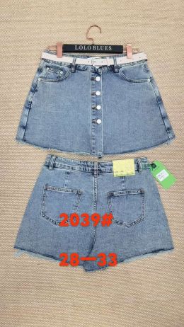 купить 2039 # голубые женские джинсовые шорты-юбка (LANLANIEE, стрейч, 6 ед. размеры полубатал: 28. 29. 30. 31. 32. 33) выдача на следу оптом