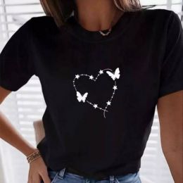 купить оптом джинсы 20103-1 черная женская футболка (принт, 5 ед. размеры норма: S. M. L. XL. 2XL) недорого