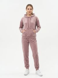 1530-3 розовый женский спортивный костюм (YOLA. велюр, с капюшоном, 4 ед, размеры норма:S. M. L. XL) фото