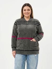 0121-75 темно-зеленый женский кардиган (шерсть альпаки, на змейке, 1 ед. универсальный размер полубатал: 46-52) фото