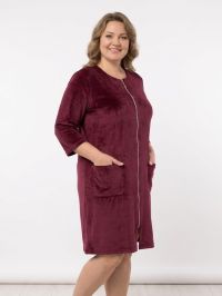 3718-52 бордовый женский халат  женский халат (велюровый, 3 ед. размеры батал: 54, 56, 58) фото