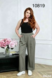 купить 10819 # выбор цвета женские брюки (лен, 4 ед, размеры батал: 3XL-6XL) выдача на следующий день оптом