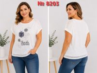 8203 # белая женская футболка (трикотаж, лен, 4 ед, размеры батал: 2XL-5XL) выдача на следующий день фото