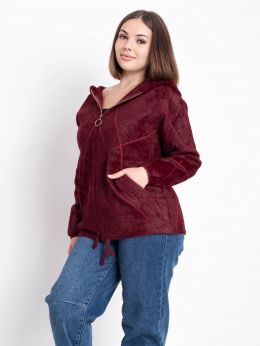 0780-52 бордовый женский кардиган (шерсть альпаки, на змейке, 1 ед. универсальный полубатальный размер: 46-52) фото