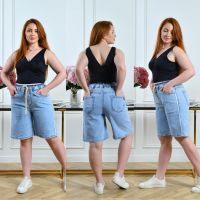 купить 0243 # голубые женские джинсовые шорты (Lady N, стрейч коттон, 6 ед, размеры батал: 32-42) выдача на следующий день оптом