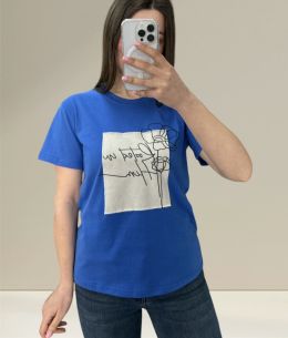 купить 25050-2 * синяя женская футболка (100% коттон, 3 ед. размеры норма: 44. 46. 48) выдача на следующий день                оптом