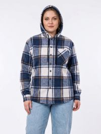 2518 синяя женская рубашка (байка, на пуговицах, с капюшоном, 5 ед, размеры полубатал: XL. 2XL. 3XL. 4XL. 5XL) фото