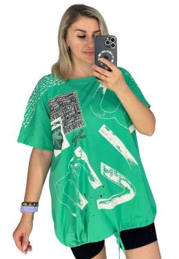 27007-7 зеленая женская футболка (LEVISHA, 95% коттон, 5% спандекс, 3 ед. размеры батал: 2XL. 3XL. 4XL) выдача на следующий день фото