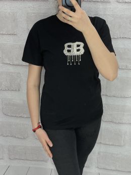 4695-1* черная женская футболка (100% коттон, 6 ед. размеры норма: S. M. L) выдача на следующий день фото