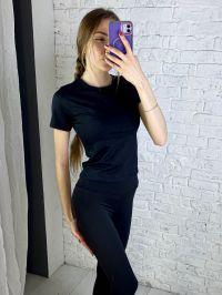 0019-12 черная женския спортивная футболка (JELEEY,  бифлекс, микродайвинг, 2ед, размери норма: M/L. L/XL) фото