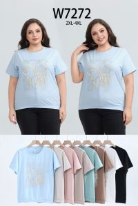 купить 7272 # микс цветов женская футболка (10 ед, размеры батал: 2XL-4XL) выдача на следующий день оптом