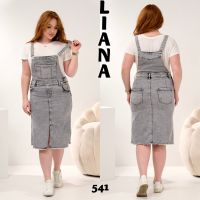 купить 0541# серый женский джинсовый сарафан (Liana, стрейч коттон, 6 ед, размеры полубатал: L-5XL) выдача на следующий день оптом
